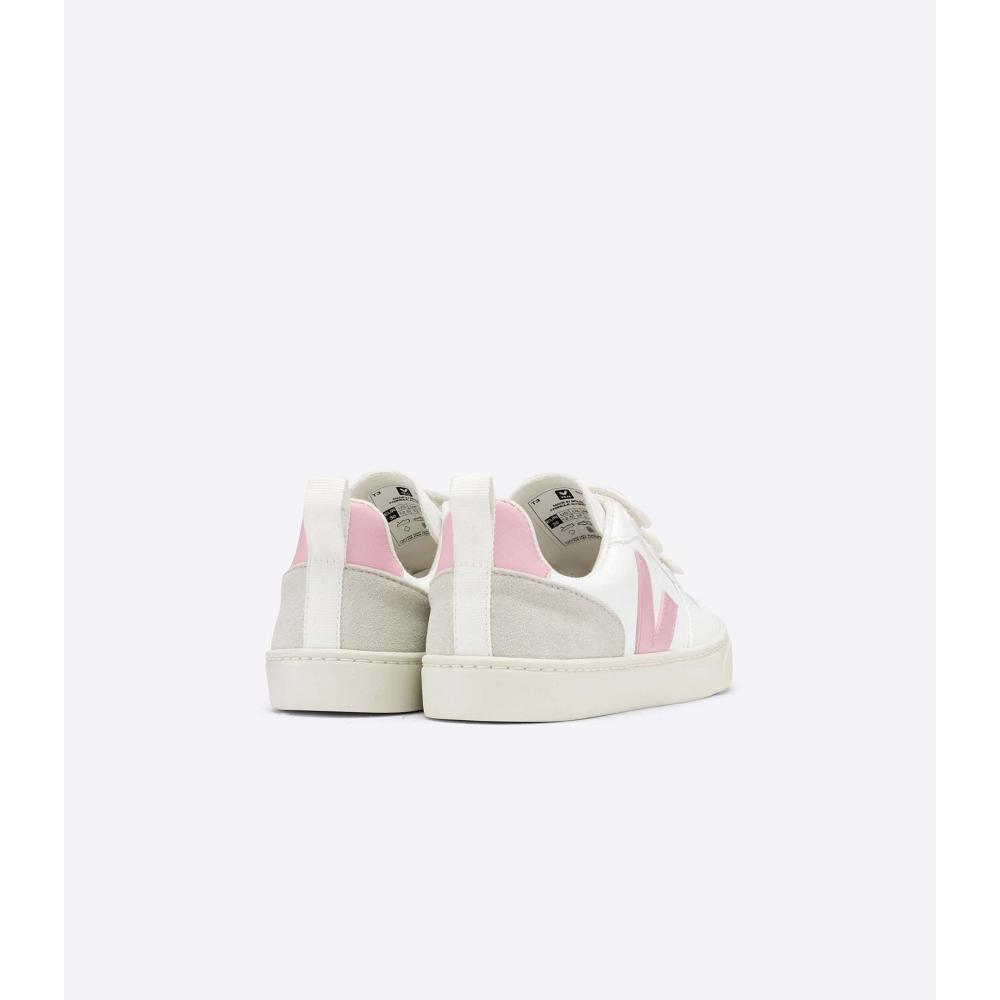 Kids' Veja V-10 STRAPS CWL Sneakers White/Pink | SG 859SGL